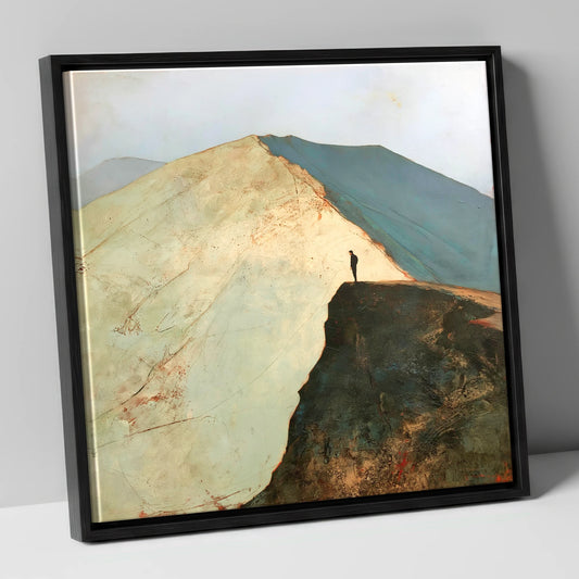 Walker on Striding Edge Helvellyn lake district walking canvas wall art in black frame