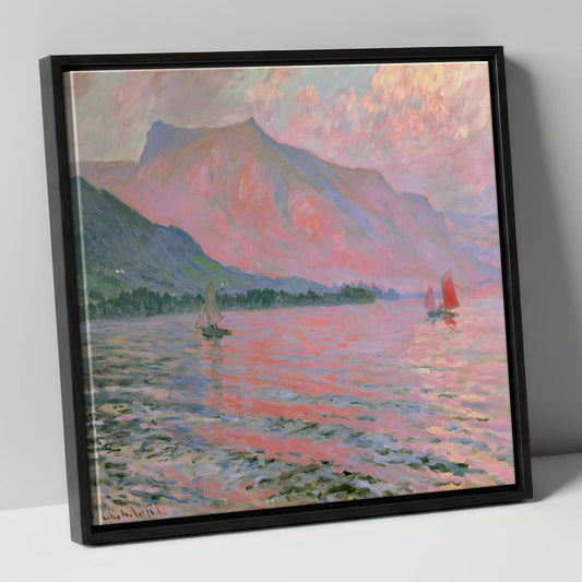 Sunset Sailboats on Windermere lake district lake canvas wall art in black frame
