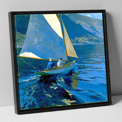 Sailboat on Deep Cobalt Waters lake district walking canvas wall art in black frame
