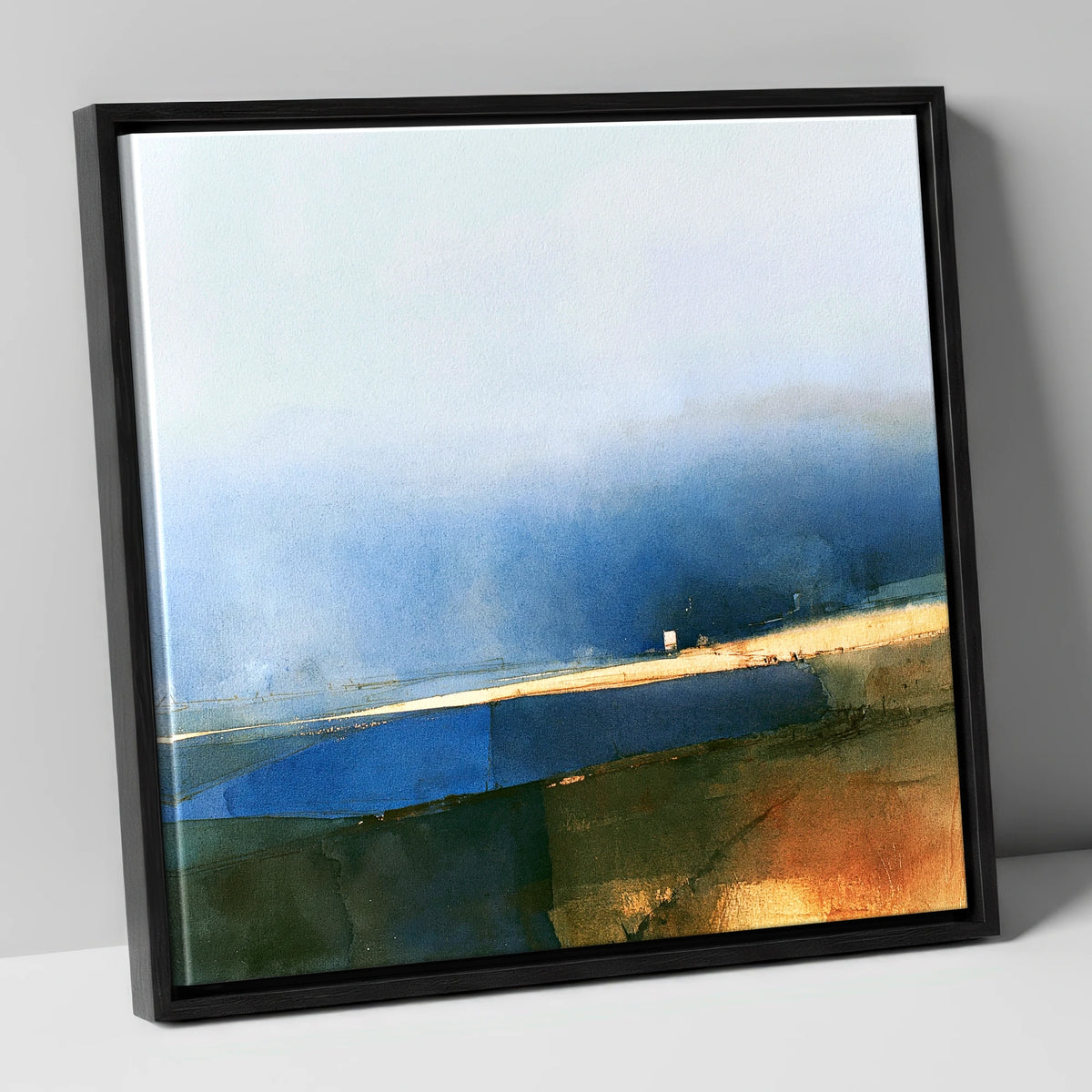 Patchwork Fields Under Indigo Skies lake district valley canvas wall art in black frame