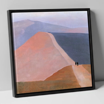 Walkers on a Pastel Mountain Ridge lake district walking canvas wall art in black frame