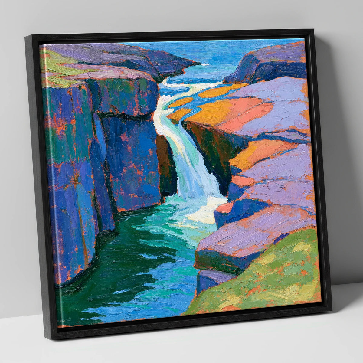 Vibrant Lake District Waterfall lake district waterfall canvas wall art in black frame