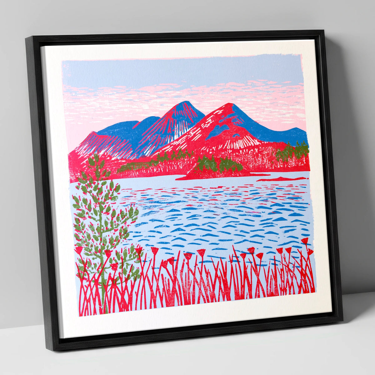 Vibrant Catbells Across The Water lake district fell canvas wall art in black frame