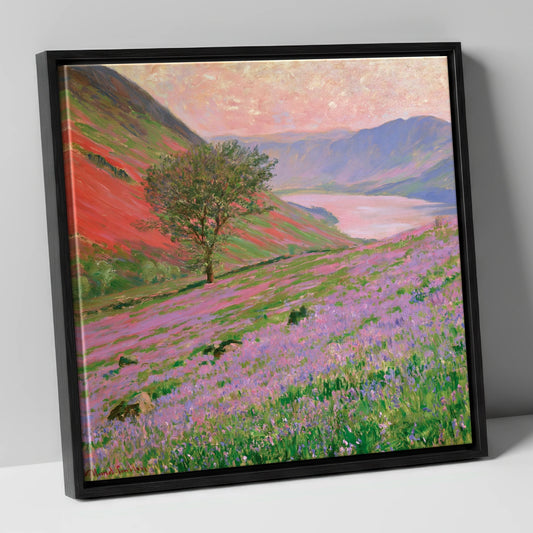 Lavender Fells Above Crummock Water lake district lake canvas wall art in black frame