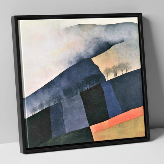Misty Mountain Ridge in Indigo lake district fell canvas wall art in black frame