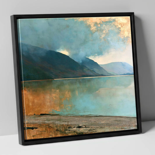 Golden Break Over Crummock Water lake district lake canvas wall art in black frame