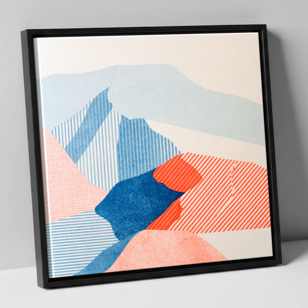 Abstract Skiddaw in Blue and Coral lake district fell canvas wall art in black frame