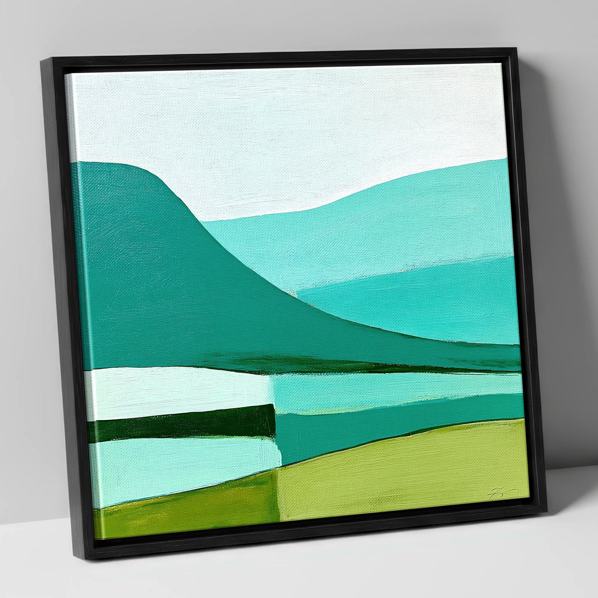 Blencathra In Teal And Mint lake district fell canvas wall art in black frame