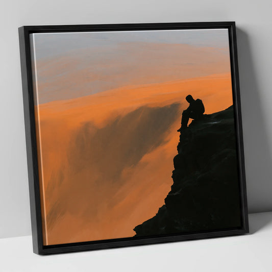 Blencathra Walker Silhouette in Amber lake district fell canvas wall art in black frame