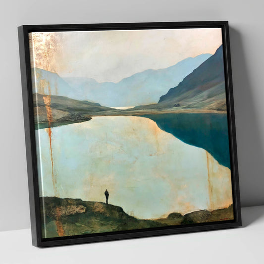 Silhouetted Walker at Innominate Tarn lake district fell canvas wall art in black frame