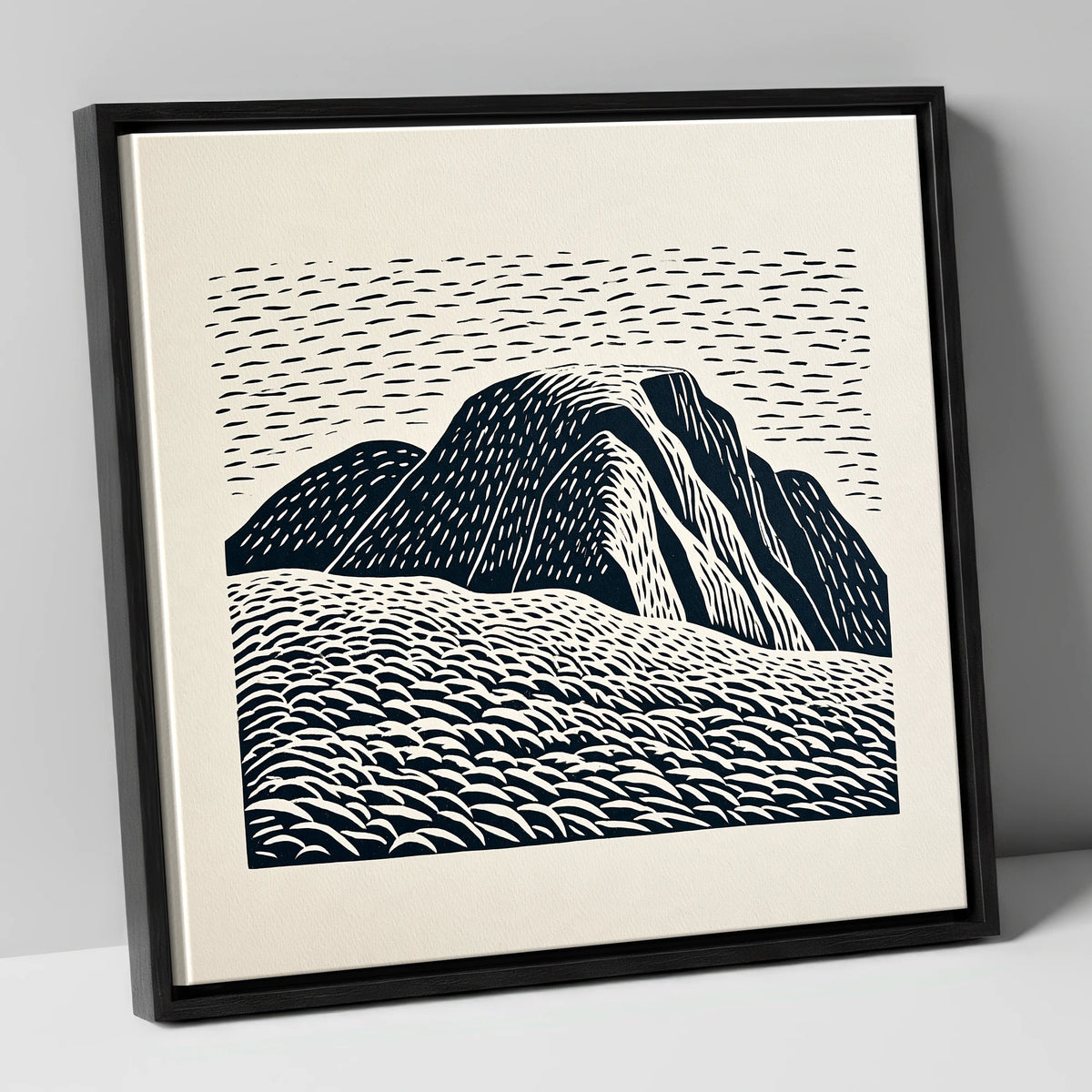 Graphic Monochrome Great Gable lake district fell canvas wall art in black frame