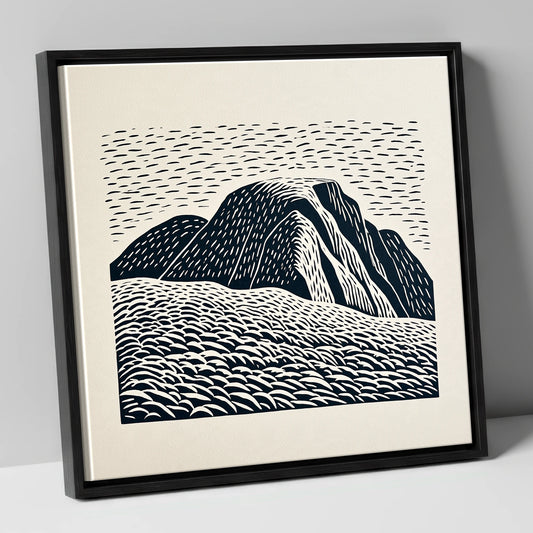 Graphic Monochrome Great Gable lake district fell canvas wall art in black frame