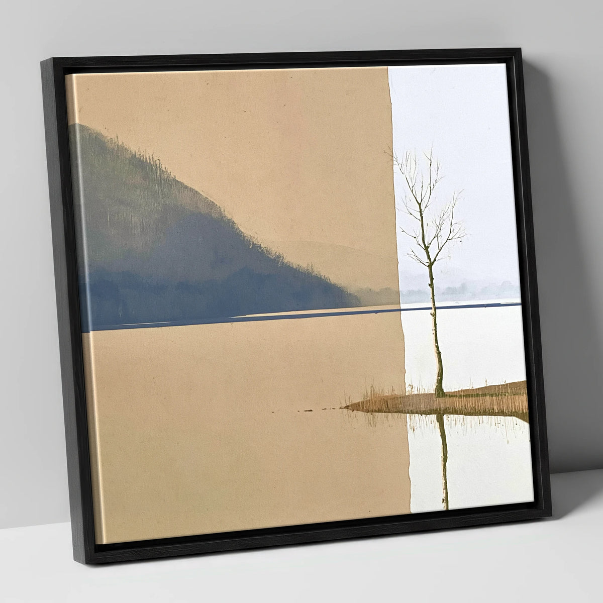 Minimalist Tree at Bassenthwaite Lake lake district lake canvas wall art in black frame