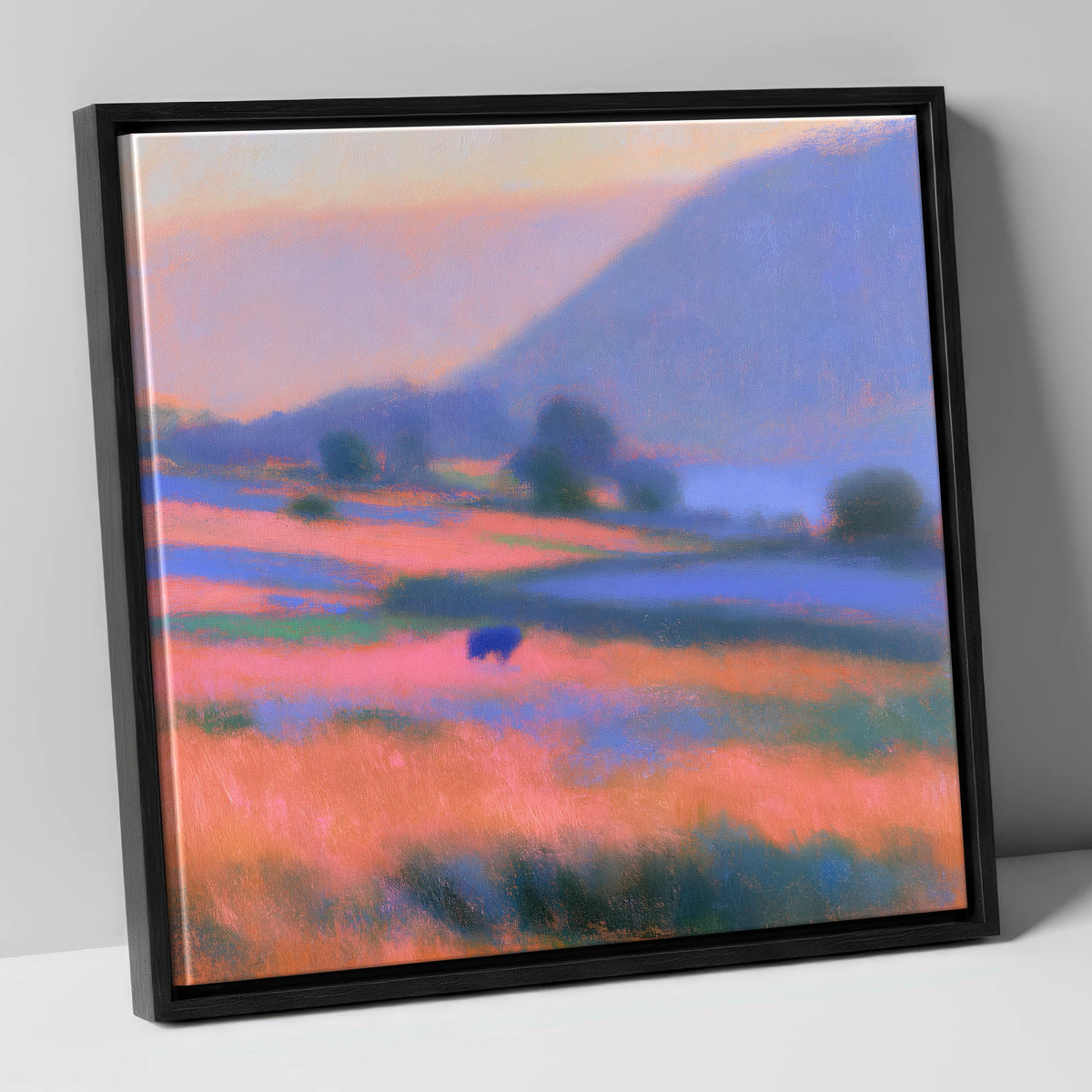 Pink Twilight in a Lakeland Dale lake district valley canvas wall art in black frame