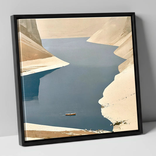 Lone Boat on Deep Blue Lake lake district lake canvas wall art in black frame