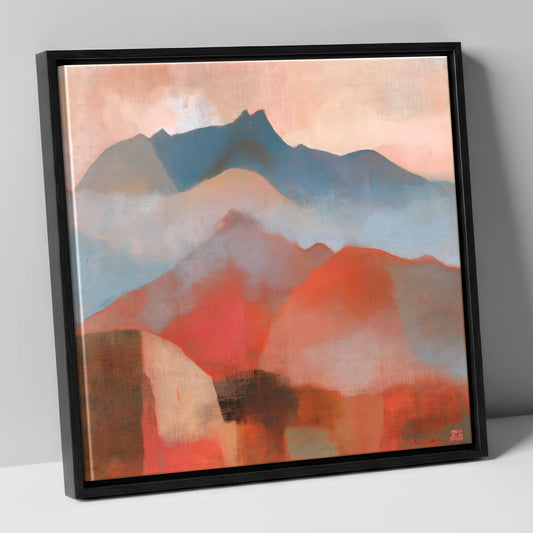 Terracotta and Slate Mountain Ridge lake district fell canvas wall art in black frame