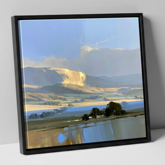Fells in Golden Evening Light lake district sky canvas wall art in black frame