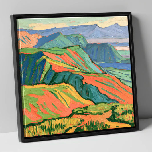 Vibrant Fells Summit View lake district fell canvas wall art in black frame