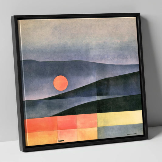 Terracotta Sunset Over Lake Water lake district lake canvas wall art in black frame