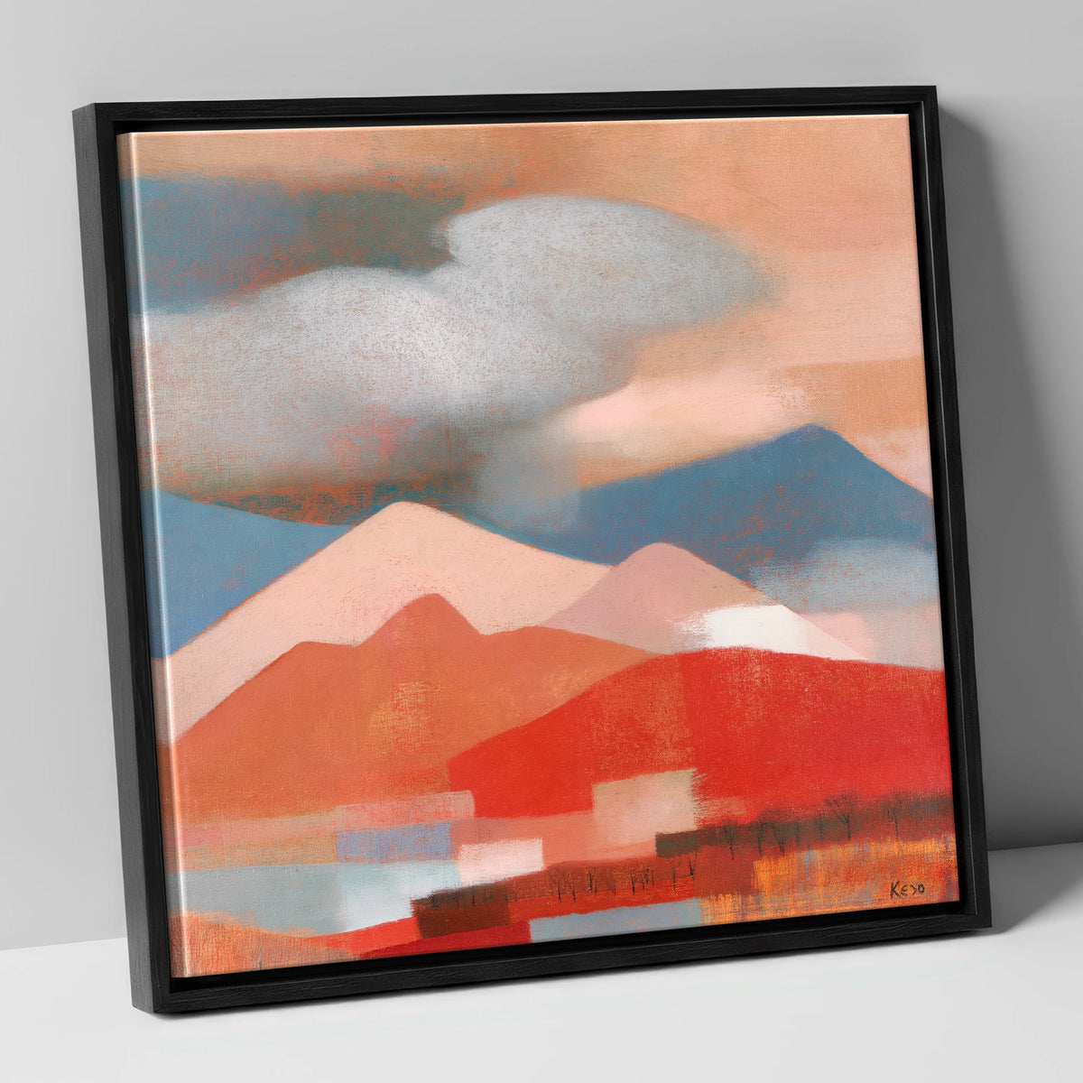 Terracotta Fells Beneath Storm Clouds lake district sky canvas wall art in black frame