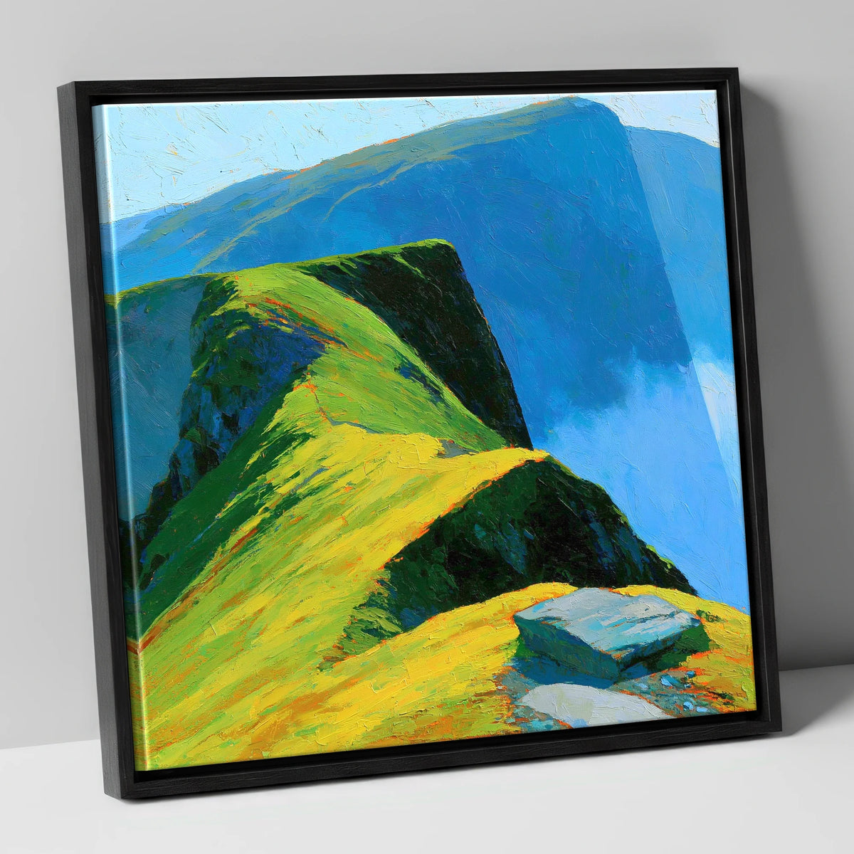 Sunlit Ridge and Deep Blue Crags lake district fell canvas wall art in black frame