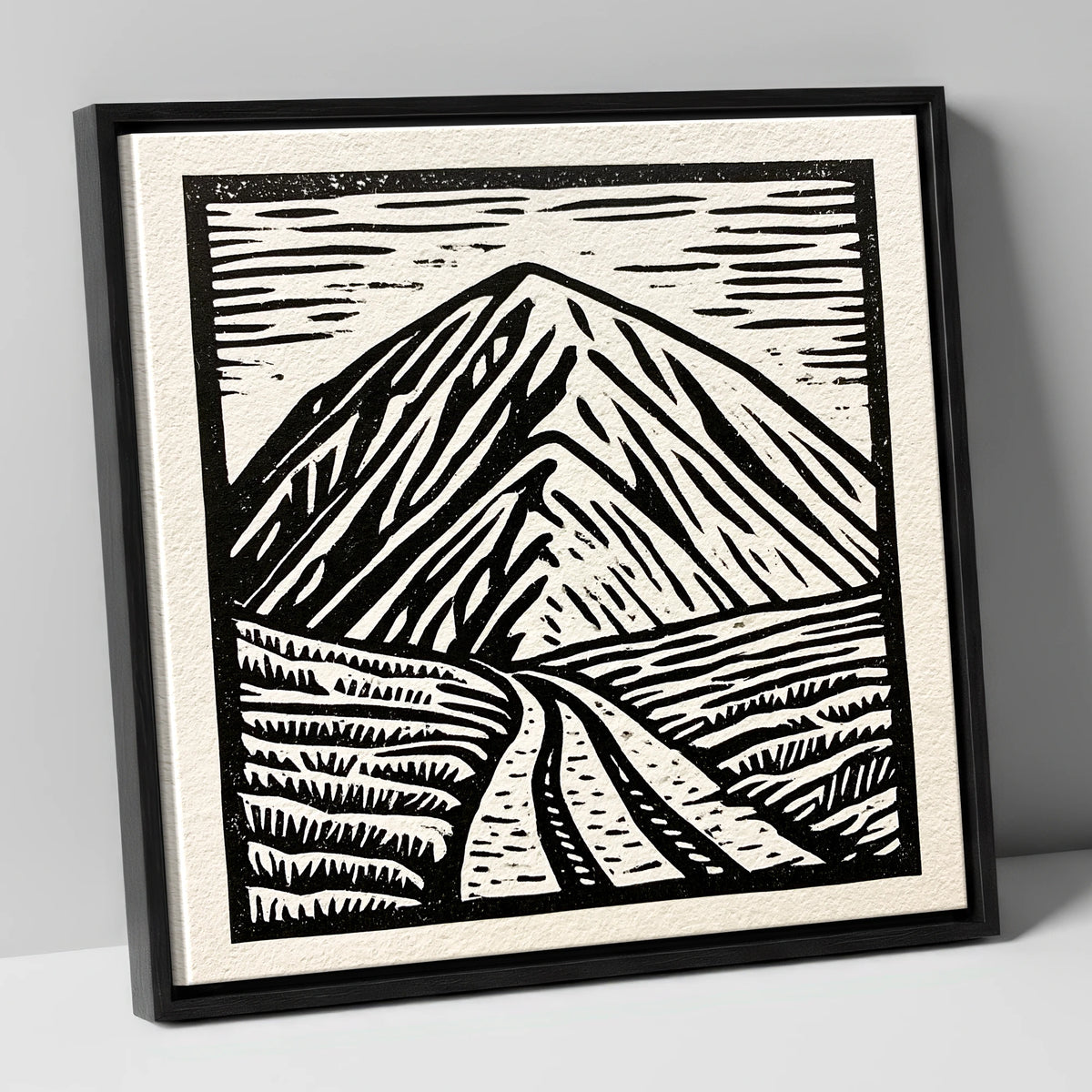 Bold Monochrome Blencathra Peak lake district fell canvas wall art in black frame