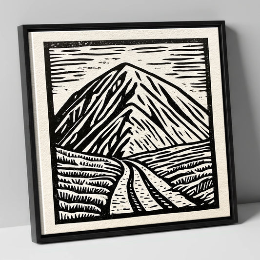 Bold Monochrome Blencathra Peak lake district fell canvas wall art in black frame