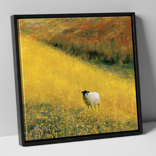 Herdwick Sheep on Golden Fellside lake district wildlife canvas wall art in black frame
