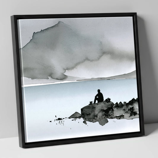 Walker Silhouette at Innominate Tarn lake district fell canvas wall art in black frame