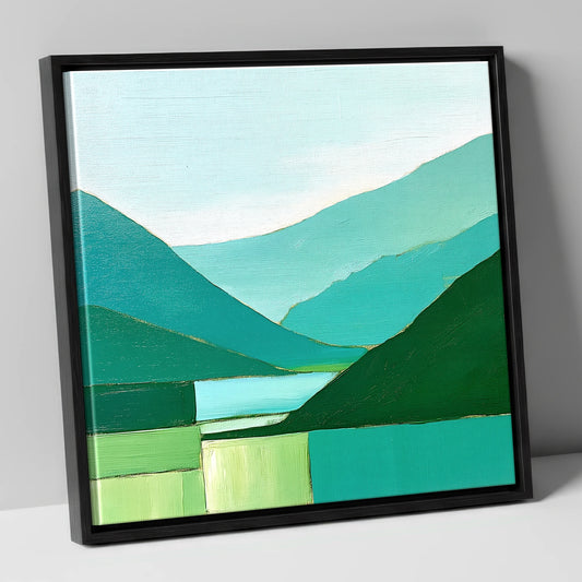 Borrowdale Valley Fells in Teal lake district valley canvas wall art in black frame