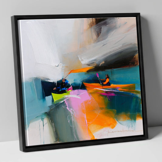 Vibrant Kayakers on a Lake lake district walking canvas wall art in black frame