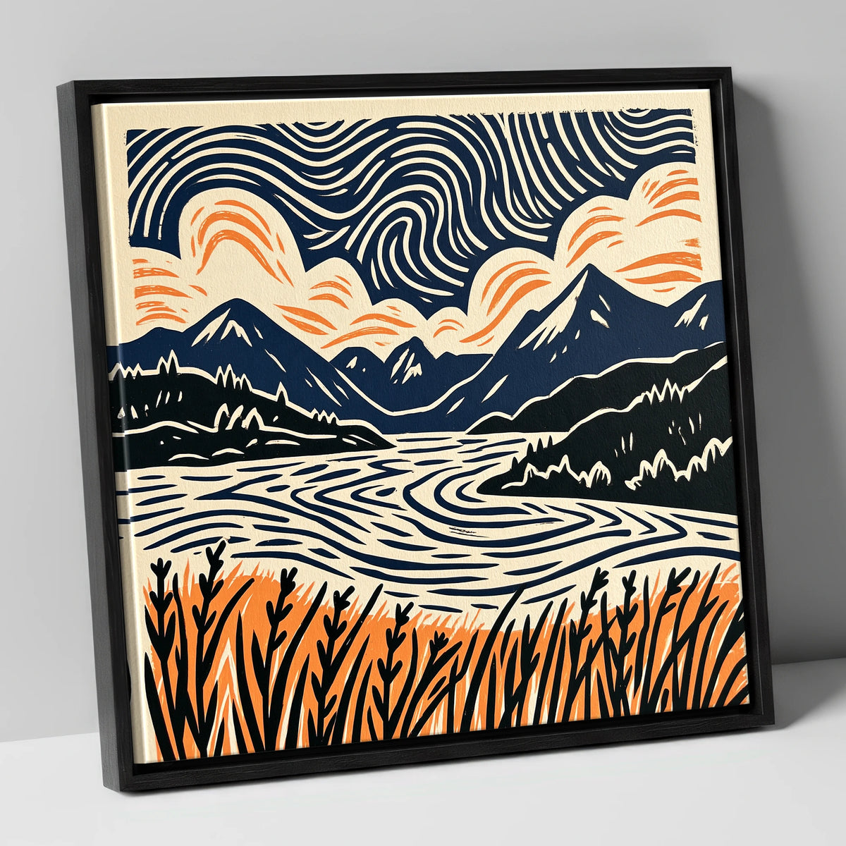 Coniston Water Under Swirling Skies lake district lake canvas wall art in black frame