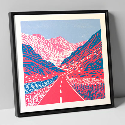 Vibrant Honister Pass Road lake district valley canvas wall art in black frame