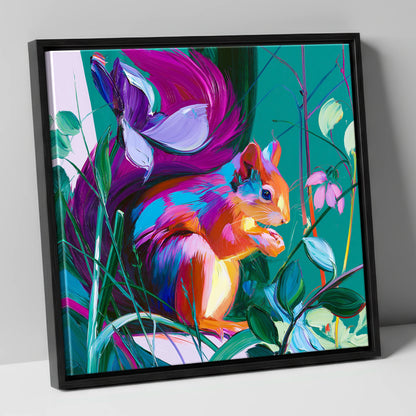 Vibrant Red Squirrel in Woodland lake district wildlife canvas wall art in black frame