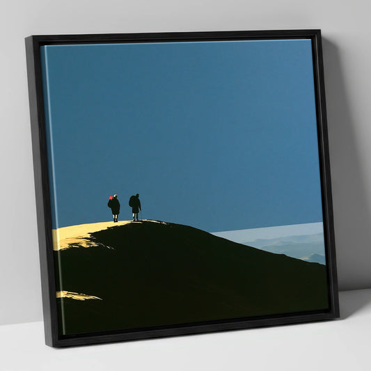 Silhouetted Hikers on a Fell Top lake district fell canvas wall art in black frame