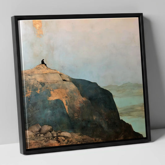 Silhouette on Scafell Pike Summit lake district fell canvas wall art in black frame