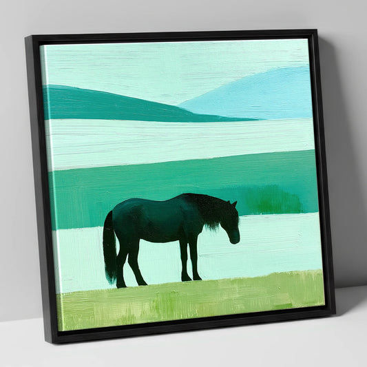 Fell Pony in Teal Fells lake district wildlife canvas wall art in black frame