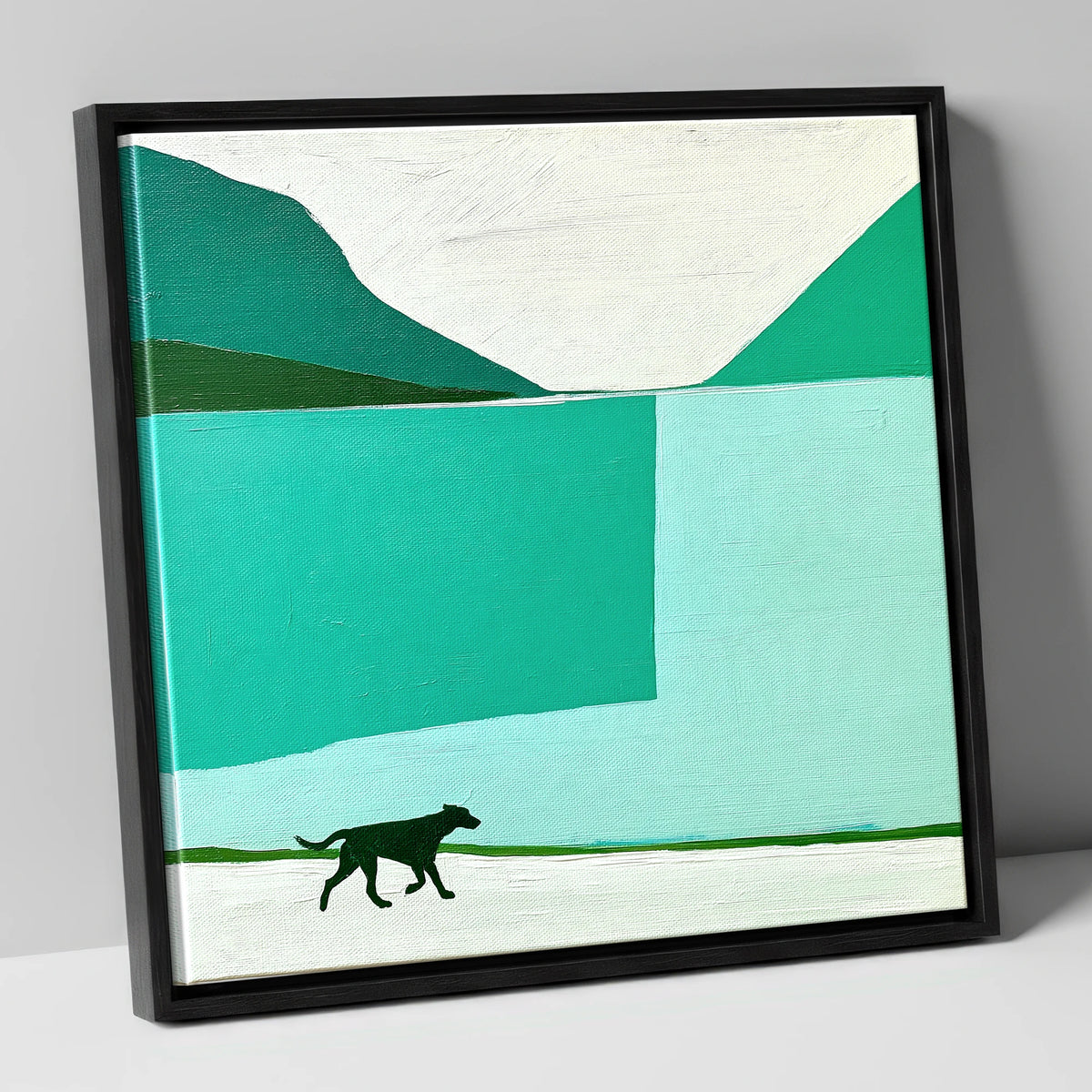 Contemporary Wast Water Running Dog wast water wall art canvas wall art in black frame