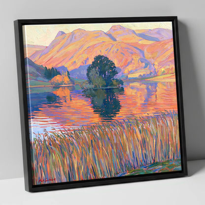 Vibrant Grasmere Island and Fells grasmere wall art canvas wall art in black frame