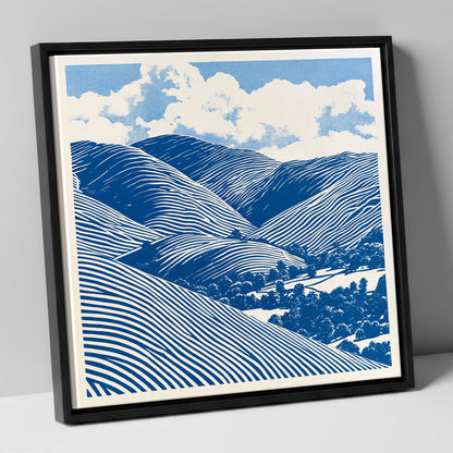 Cobalt Blue Rolling Fells lake district fell canvas wall art in black frame