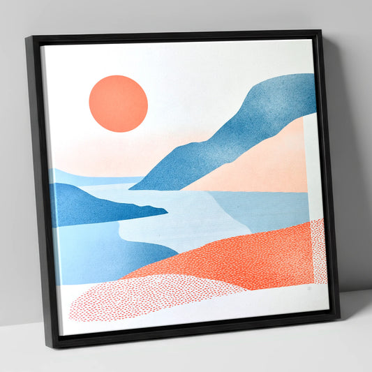 Ennerdale Valley in Coral and Blue lake district valley canvas wall art in black frame