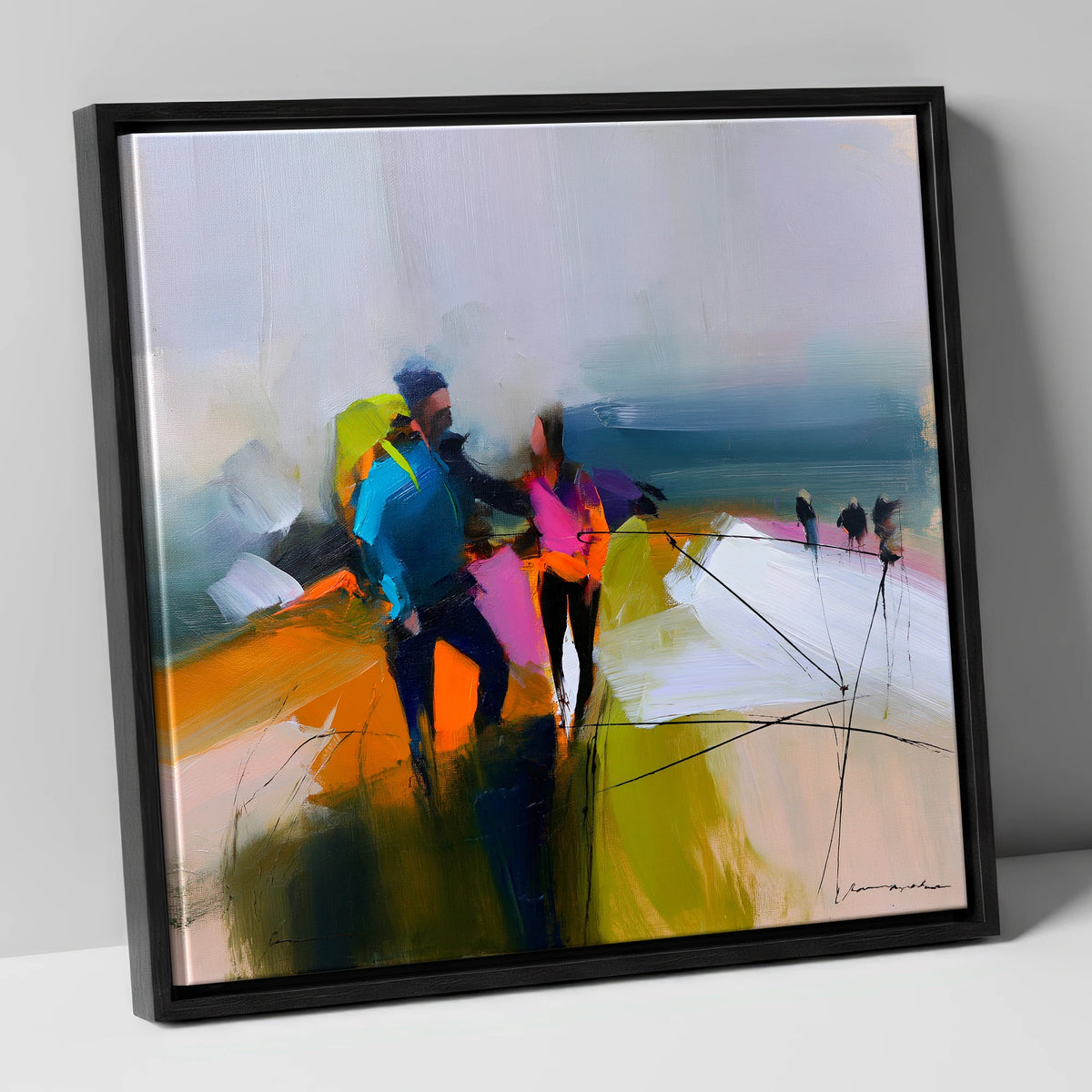 Bold Hikers on a High Fell lake district fell canvas wall art in black frame
