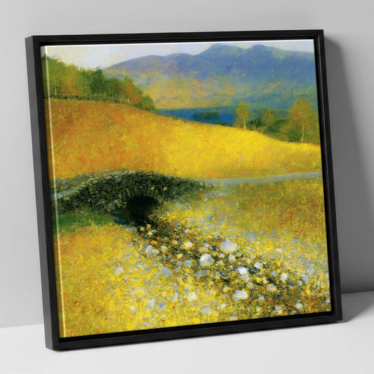Golden Light Over Ashness Bridge lake district waterfall canvas wall art in black frame