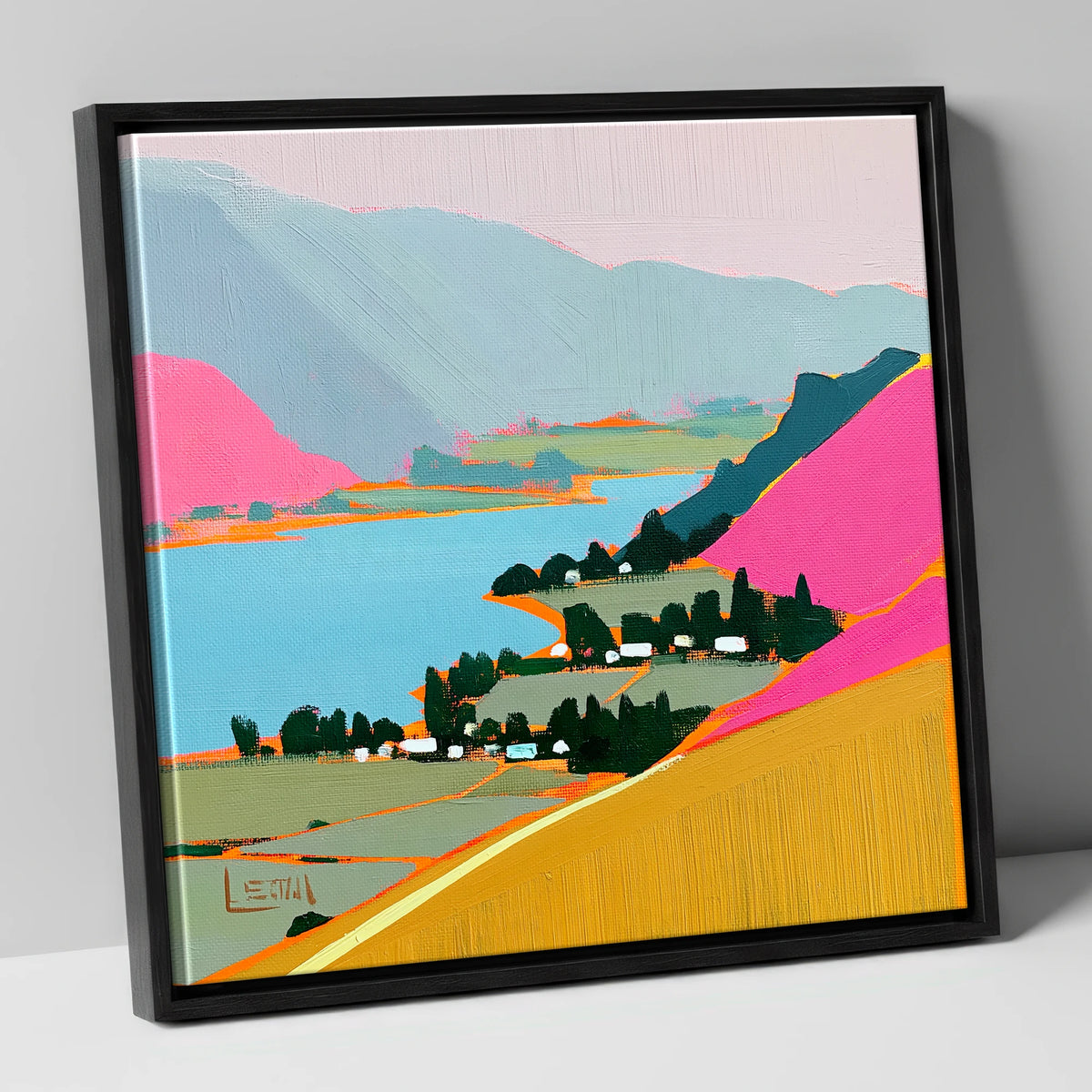 Vibrant Ullswater from Place Fell lake district village canvas wall art in black frame