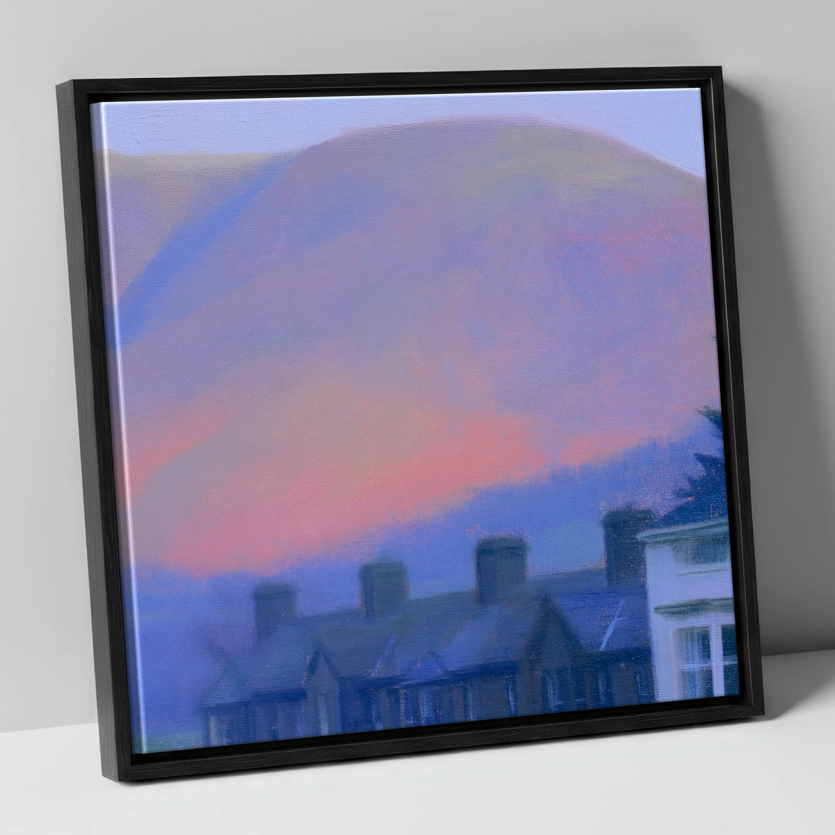 Keswick Terraces and Skiddaw Twilight lake district village canvas wall art in black frame