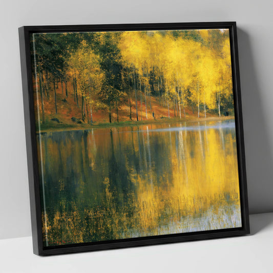 Golden Autumn Lake Reflections lake district lake canvas wall art in black frame