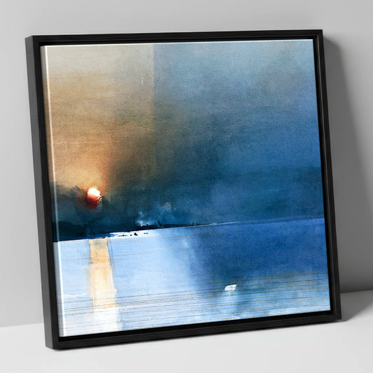 Indigo Sunset Over Lake Waters lake district lake canvas wall art in black frame