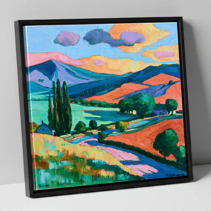 Vivid Golden Light on the Fells lake district sky canvas wall art in black frame