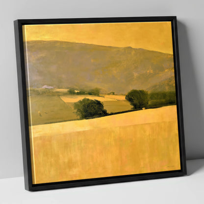 Golden Fields in a Dale lake district valley canvas wall art in black frame