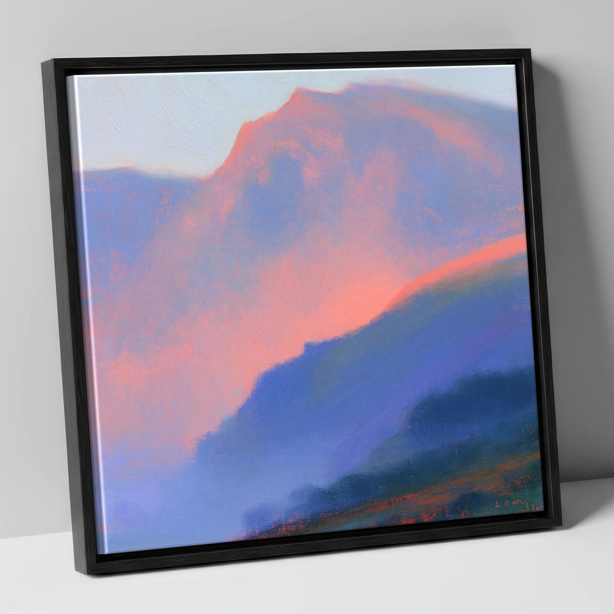 Pink Evening Light Over Fells lake district sky canvas wall art in black frame